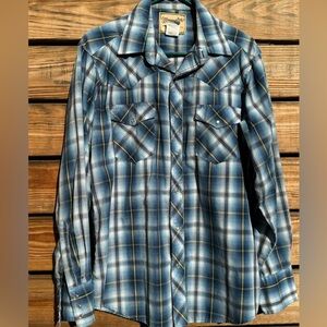 Wrangler Pearl Snap Button up Long Sleeve Plaid shirt Western style Men’s L